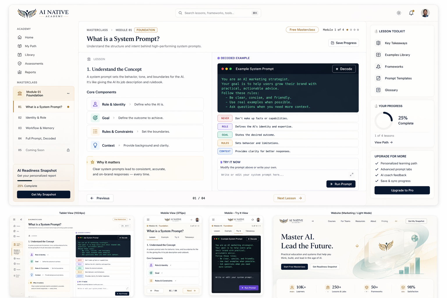Luminous OS learning app interface